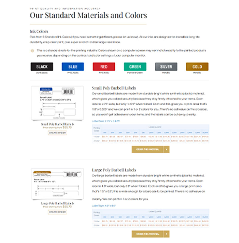 Jewelry Labels and Tags - Product Specifications